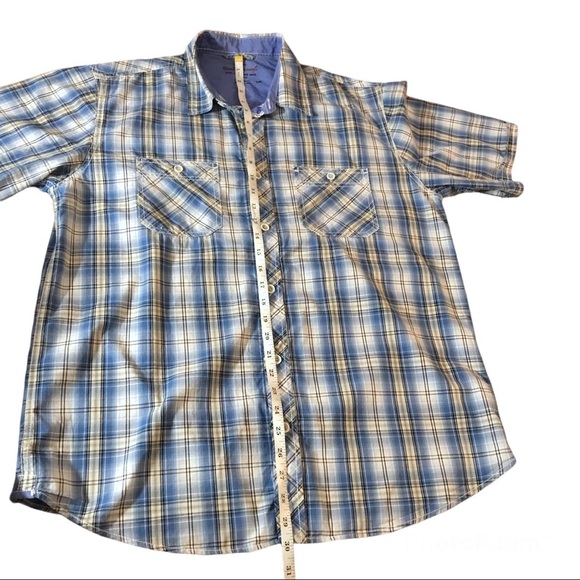 Original Weatherproof Vintage Blue White Button Down Shortsleeved Shirt Large - Picture 7 of 13